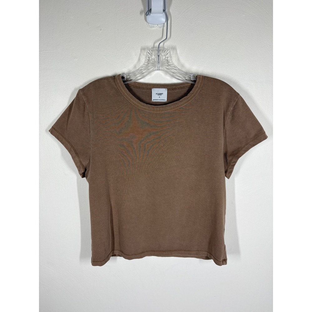 Academy Baby Tee T-Shirt Medium Mocha Brown Cotton Pigment Dyed Minimal Neutral